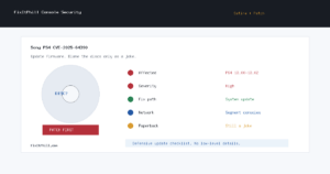 Sony PS4 CVE-2025-64390 defensive update checklist with paperback CVE joke