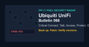 Ubiquiti UniFi Bulletin 066 critical patch checklist for Connect Talk Access Protect and UniFi OS