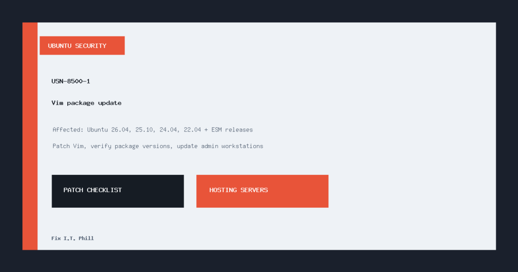 Ubuntu Vim USN-8500-1 server patch checklist for hosting administrators