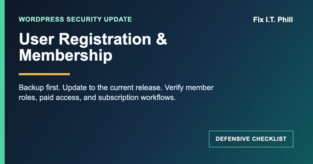 User Registration and Membership WordPress security update checklist