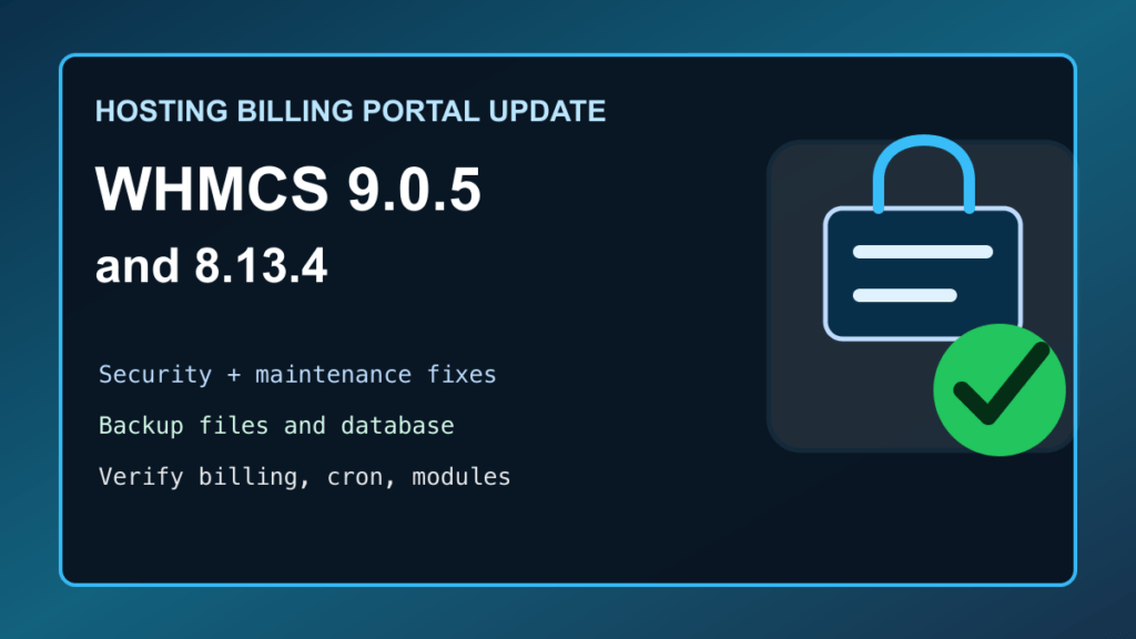 WHMCS 9.0.5 and 8.13.4 maintenance update checklist for hosting billing portals