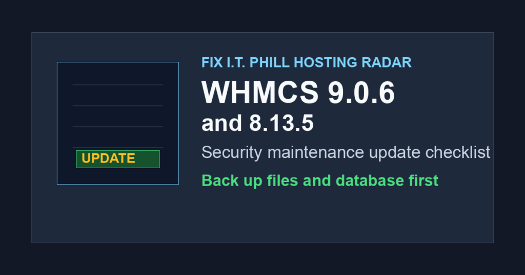WHMCS 9.0.6 and 8.13.5 security maintenance update checklist for hosting providers