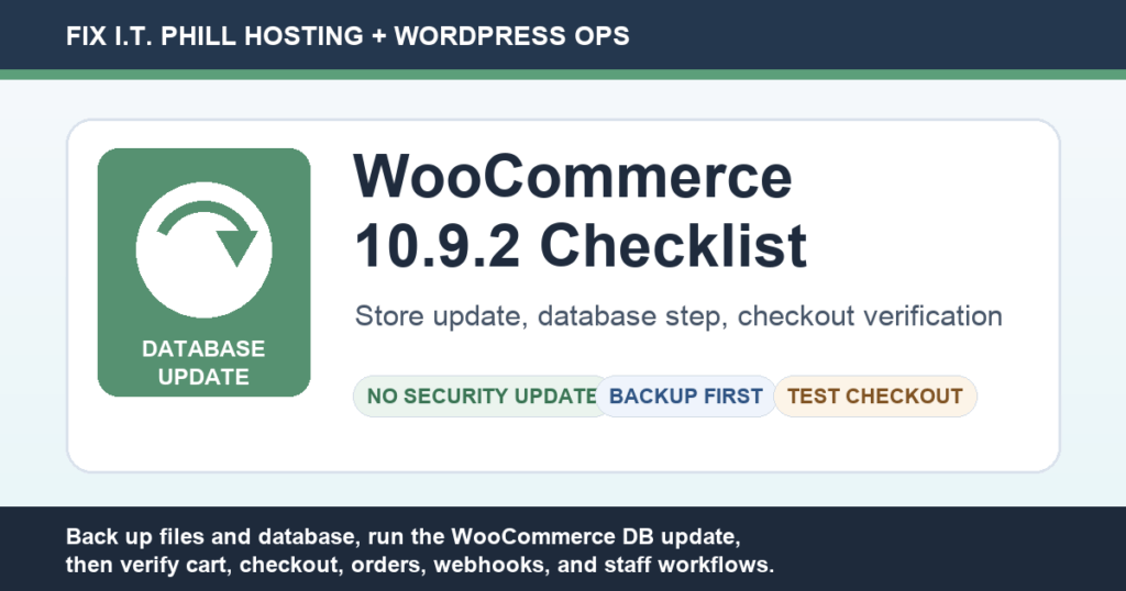WooCommerce 10.9.2 checklist for backup database update checkout order email and webhook verification