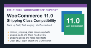 Fix I.T. Phill WooCommerce 11 shipping class compatibility checklist for backups staging checkout SEO and integrations