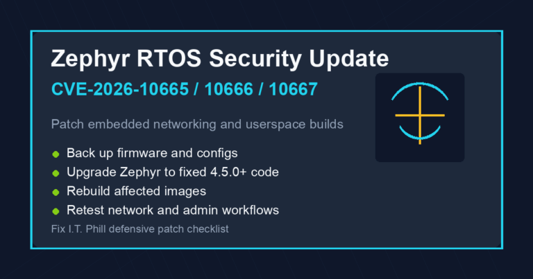 Zephyr RTOS security update checklist for CVE-2026-10665 CVE-2026-10666 and CVE-2026-10667