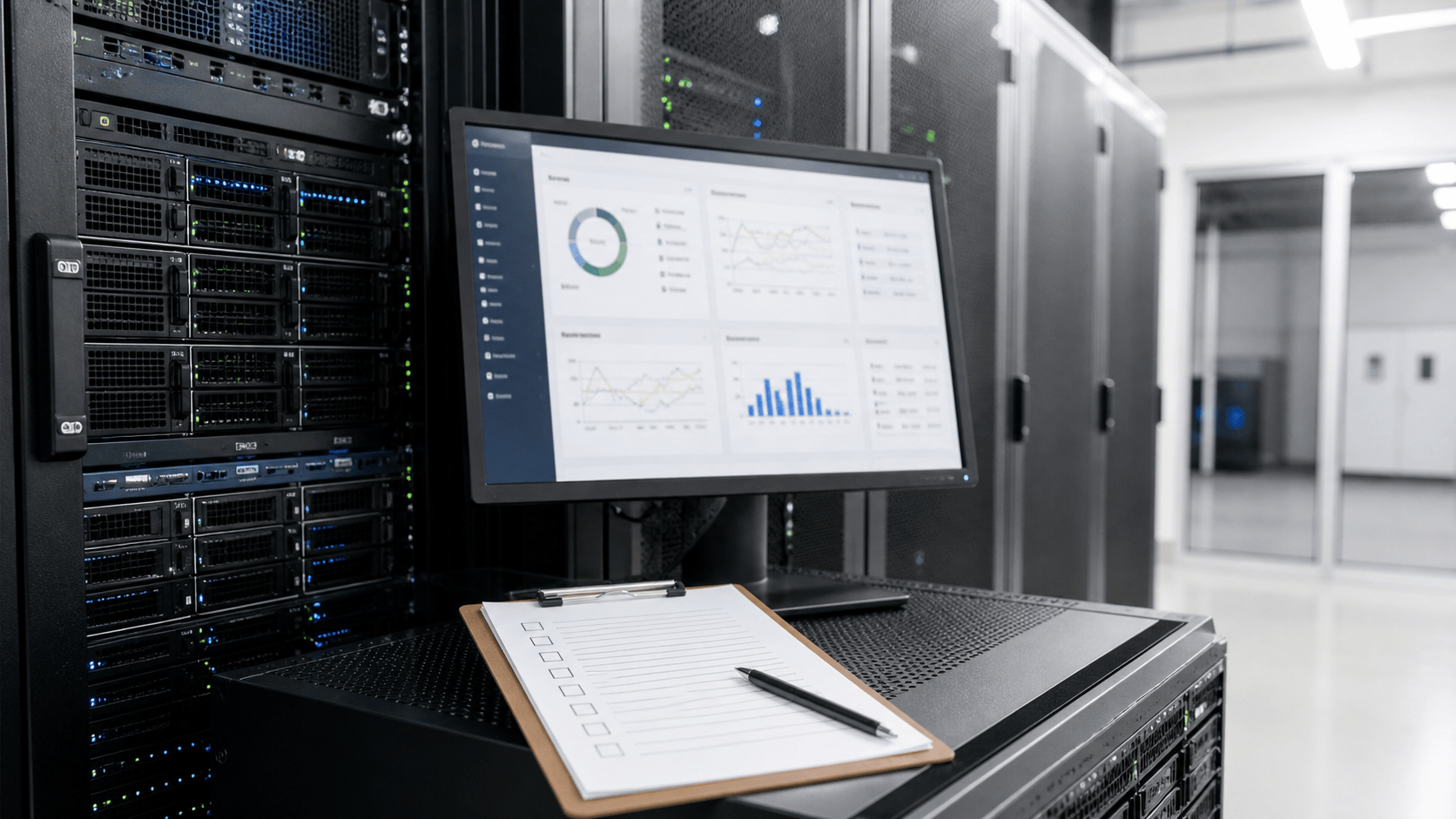 Server-management dashboard and hardware checklist for planning a cPanel and WHM 134 LTS upgrade.